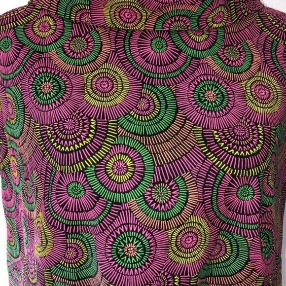 Shift Dress Womens Colorful Collared Cotton Pink Green Back Zip Contrasting Trim - Picture 11 of 12